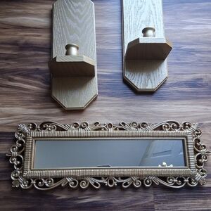 Elegant Gold Wall Mirror and Sconce Set